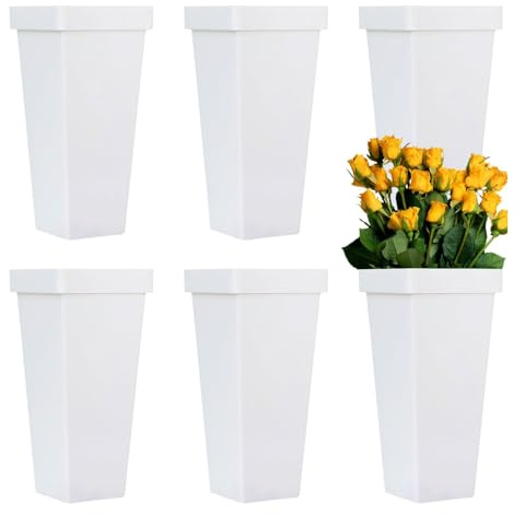 6 Stück Blumeneimer Kunststoff Vase, 17.5 x 34cm Höhe Blumenkübel, Nordic Blumenvasen Vasen für Tischdeko Küche Wohnzimmer Schlafzimmer Esszimmer Hochzeit Büro, Weiß