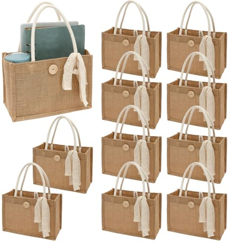 Toaboa 6 Stuck Jute Tragetasche 23x11x16cm Geschenktaschen Jute mit Schleife Wasserdicht Wiederverwendbar Sackleinen Tasche für Brautjungfern-Geschenktüten Einkaufstaschen Snackbeutel