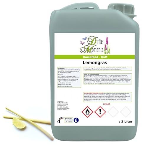 Dufte Momente Dampfbad Duftkonzentrat Lemongras 3 Liter – frischer Wellnessduft mit natürlichem Lemongrasöl – für Dampfbäder, Verdampferanlagen & Dampfduschen – vegan, Made in Germany