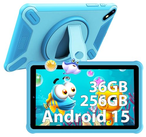LINROM 7 inch Tablet, 36GB RAM 256GB ROM (Expandable SD), Android 15 tablet, Parental Control, FHD Screen, 6580mAh, 5MP+2MP, 5Ghz WiFi 6, Bluetooth 5, Educational Tablet (Blue)