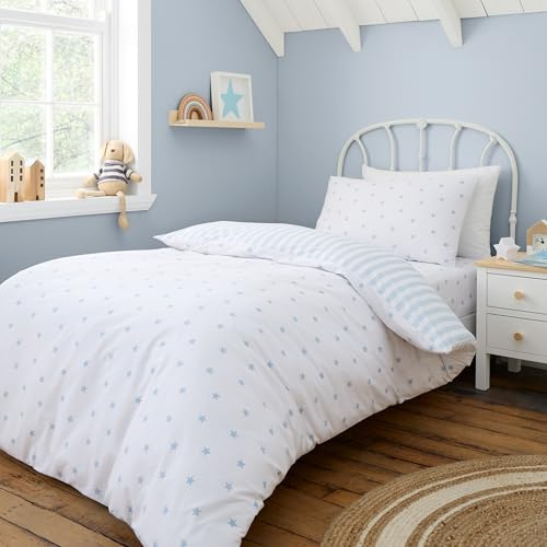 Bianca Mini Star & Stripes Reversible Cotton Junior Duvet Cover Set with Pillowcase Blue