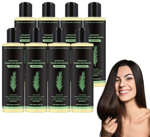 Schampo med rosmarin och hydrolyserat keratin - Förtjockande schampo -Organic Rosemary Hair Growth Shampoo för tunnare hår - Stärka och stödja hälsosamt hår för kvinnor och män, 100 ml (8 flaskor)