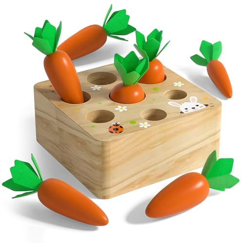 Haoutdory Jouet Montessori en Bois Bébé,Jeu de Tri Carottes,Puzzle Bois Sensoriel,Jouet Motricité Fine & Éveil,Jouet Éducatif dès 12 Mois,Cadeau Fille Garçon 1 2 3 Ans,8PCS