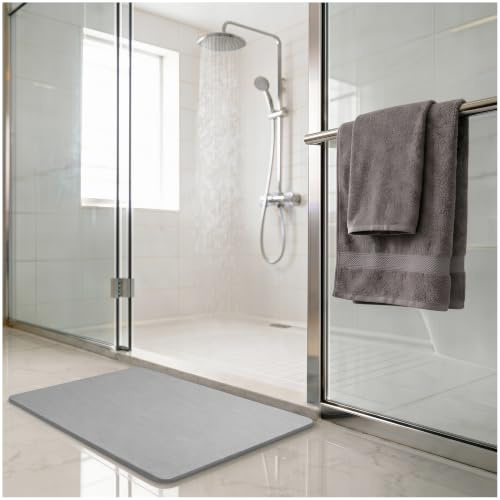 ActivoTex Duschmatte Stein Schnelltrocknend – Badematte Kieselgur, Steinmatte Badezimmer, Badematte Aus Stein Antirutsch Für Dusche, Badewanne Und Bad, (Stone Grey)
