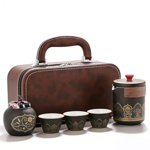 Juego de tetera japonesa, juego de té japonés portátil, porcelana de viaje, juego de té de cerámica, tetera + jarra de té + 3 tazas de té, juego de té chino, bolsa de transporte para viajes, oficina