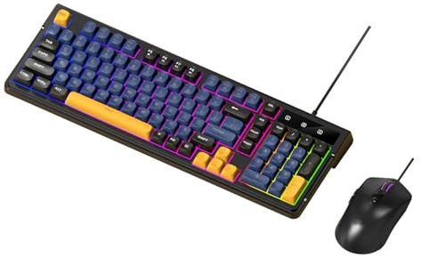 Garsent Combinazione Tastiera e Mouse da Gioco, Design Ergonomico Retroilluminato RGB, Layout Compatto a 98 Tasti con Mouse DPI Regolabile a 6 Pulsanti, per PC, Laptop, Giochi e Lavoro (Insieme
