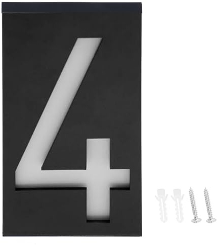 Plaque Numéro Solaire Extérieure LED, Lumière de Porte d’Adresse, Étanche IP55, 6 LED Grande Taille - Économie d’Énergie, Chargement Solaire, Idéal pour Maison et Boutique (Numéro 4)