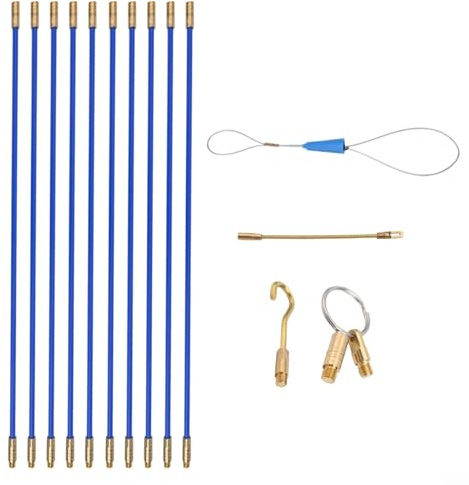 Lot de 10 tiges de traction de câble en fibre de verre, avec ruban adhésif pour conduit, 10 tiges électriques de 33 cm, enfile-câble de 4 mm, outil de pêche flexible