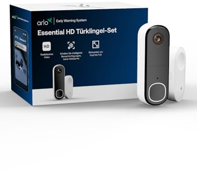 Arlo Essential 2 HD Video Türklingel Mit Kamera & Türgong, Kabellos, Sirene | Türsprechanlage mit 2-Wege-Audio, 180° Sichtfeld, Nachtsicht, Alexa Kompatibel, Packeterkennung, mehrfach ausgezeichnet
