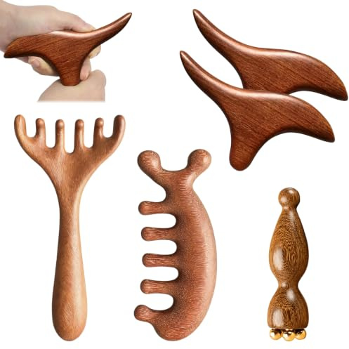 5-Teiliges Massage-Holz Set, Gua Sha Holz, Massage Set Aus Natürlichem – Geeignet für Ganzkörpermassagen, Zur Linderung Von Müdigkeit und Zur Entspannung Von Körper und Geist