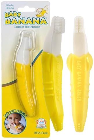 Baby Banana Bendable Safe Training Toothbrush for Toddlers ages1-3, Protects Young Mouths That are Still Learning The Habits of Oral Care, Family-Owned Business