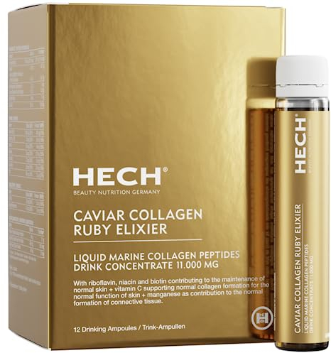 HECH® Caviar Collagen Ruby Elixier | 12 Ampullen | Nahrungsergänzungsmittel für Haut & Bindegewebe | Maritimes Kollagen | Nahrungsergänzungsmittel mit Kollagen-Peptiden, Vitaminen und Mineralstoffen