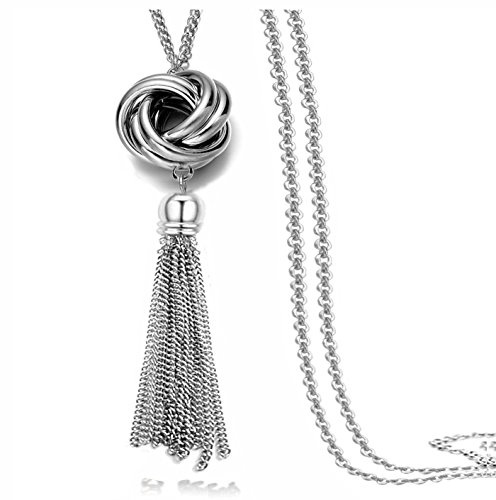 Perfect 4U Multi Link Tassel End Statement Y Necklace Knot Snake Chain Neck Pendant for Lady
