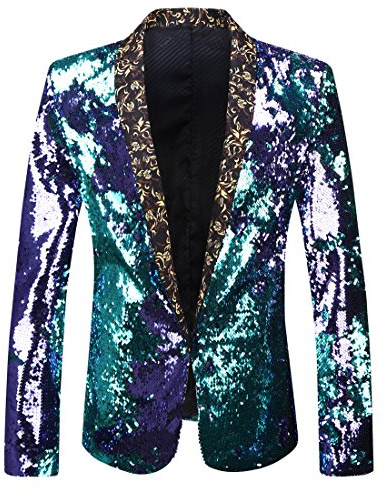 PYJTRL Veste de Costume élégante à Paillettes pour Homme - Deux Couleurs (XS, Bleu + Violet.)