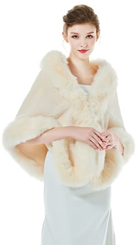 BEAUTELICATE Stola Pelliccia Sintetica Donna Scialle Coprispalle Elegante per Cerimonia Matrimonio Sposa Invernale,Champagne