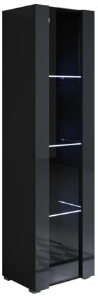 MB Muebles Bonitos, Vetrina Con Piedini 2cm Luke V5, LED, Melamina, Finitura Lucida, Nero, 40x167x29cm