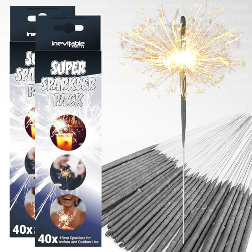 2 Packs of 15cm (6) Hand-held Sparklers for Indoor or Outdoor Use | Super Sparklers for Cakes & Cocktails (80 Sparklers)