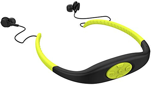 Lettore musicale MP3 con cuffia Mp3 impermeabile, stereo Hi-Fi con memoria da 8 GB, radio FM, auricolare Bluetooth per nuoto, surf, corsa, sport, design premiato (giallo)