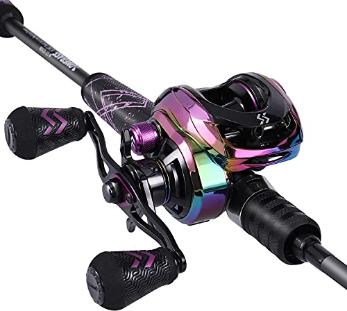 One Bass Angelrute und Angelrolle, Baitcast-Kombination mit SuperPolymer-Griff, 1,98 m, für Rechtshänder, Schwarz