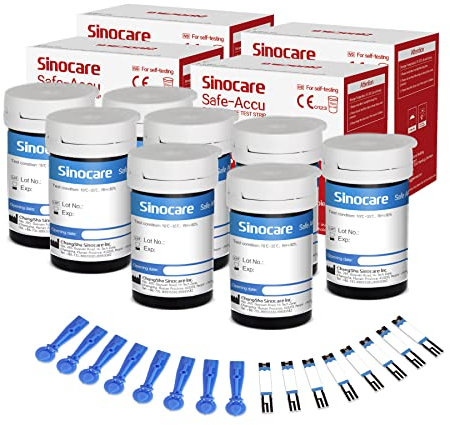 Sinocare 100pcs (Safe Accu) Blood Sugar Test Strips + 100pcs Twsit Lans., Diabetes Test Strips/Blood Glucose Test Strips Only for Safe Accu Blood Sugar Monitor (Safe Accu Strips- 100)
