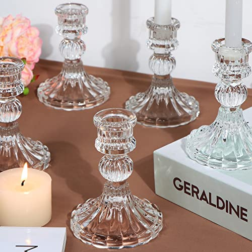 DARJEN Candlestick Holders Set, 4 H Taper Candle Holders Bulk, 12Pcs Glass Candle Holders for Wedding, Festival, Party & Windowsill Decor