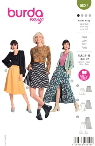 Burda Style Katalog-Schnittmuster Sommerliche Röcke in verschiedenen Längen | Damen, Gr. 34-48 | Nählevel: Sehr leicht #6027