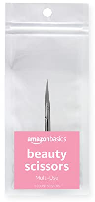Amazon Basics Beauty Scissors, Stainless Steel, Curved Precision Cutting, Multipurpose Grooming Tool, Easy to Use, Silver