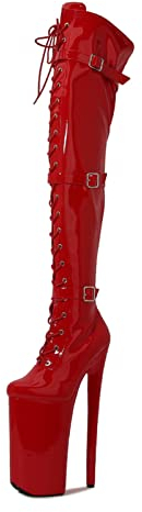 Mode Super Sexy 26CM Super High Heel Over Knee Stiefel Ritterstiefel Pole Dance Stiefel,Rot,43 EU