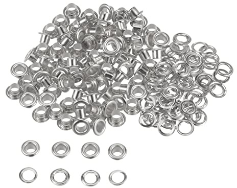 sourcing map 100 Satz Tüllen Kit Metall Ösen 4mm Tülle Werkzeug für Schuhe Kleidung Gürteltasche DIY Projekt Planen Tasche (Silber Ton)