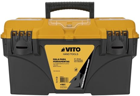 VITO Caisse à Outils 18 Pro/Bricolage - 43.2 cm Robuste, Plastique Haute Résistance, Grand Volume, Plateau Amovible & 3 Organisateurs Couvercle pour Rangement et Transport Faciles