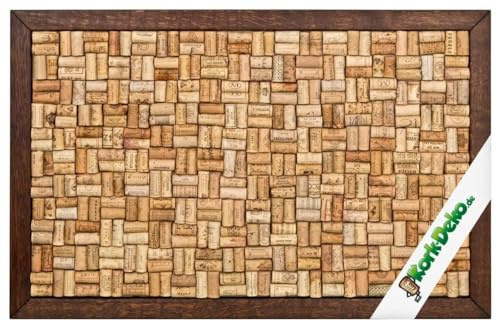 Kork-Pinnwand – XL Pinnwand aus gebrauchten Korken mit Rahmen (dunkelbraun) – 90 x 60 cm – 100% Naturkorken – elegant und stilvoll – Accessoire für Küche und Wohnzimmer (Gebrauchte Korken)
