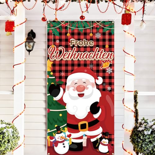 Frohe Weihnachten Banner, Weihnachtsbanner Outdoor Indoor, Merry Christmas Banner, Weihnachts Türdeko für Weihnachtsfeier Deko, Neujahr Party 90 * 180cm