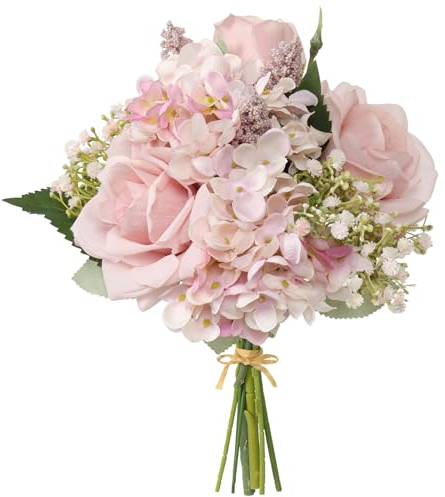 LOMOHOO Fiori artificiali rosa finta in seta per decorazione bouquet di fiori decorazione ortensia composizioni floreali in plastica centrotavola per la casa tombe (viola chiaro)