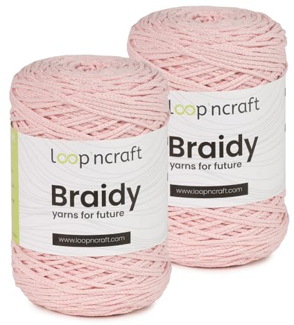 Makramee Garn 2er-Set Helles Rosa, Loopncraft, 2 X 2mm - 250m - 250g, Kettengarn, Braidy Garn, Recycling Garn, Black Friday