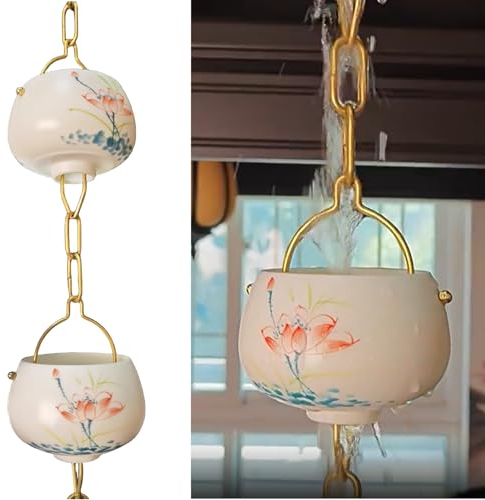 Regenkette Chinesische Regenführer Ketten Porzellan, Funktionale Ausgabeglocken Glocken für Dachrinnen, Regenfänger/Wasserkette Umleiten für Draußen, 3,3 Fuß - 12ft (Size : 240cm (8ft))