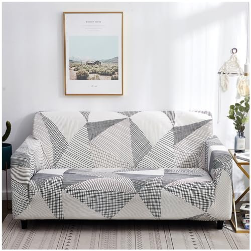 Hggzeg Stretch Sofa Cover, High Elastic Fabric 1 2 3 Seater Couch Slipcover, Washable Printed Pattern Loveseat Settee, Universal Non Slip Couch Cover Furniture Protector Cover(Mocha,2-Seater Sofa)