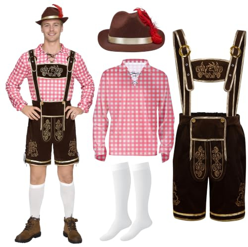 Spooktacular Creations Men’s Green Blue Red Plaid German Bavarian Oktoberfest Costume Set for Halloween Dress Up Party and Beer Festival