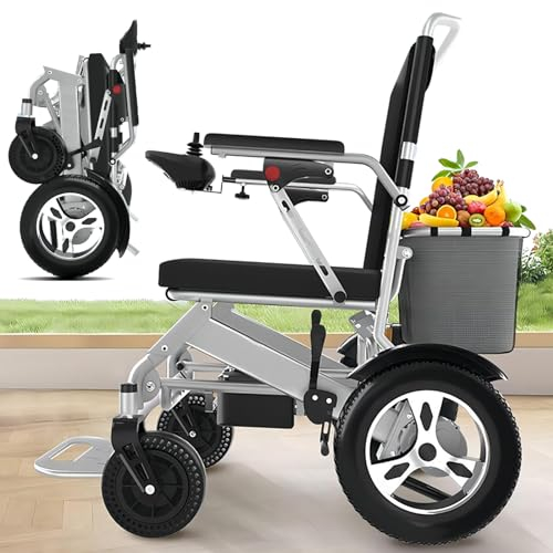 Bueuwe Rollstuhl Elektrisch Faltbar, All Terrain Power Rollstühle mit Einkaufskorb, Reiserollstuhl Elektrisch Rollstühle leicht für Erwachsene und senioren Unterstützung 150 Kg, Reichweite 30 km