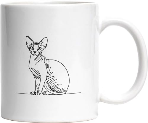 Bürotasse Simple Line Art Sphynx Katze Kaffeetasse weiß 330 ml (000421)
