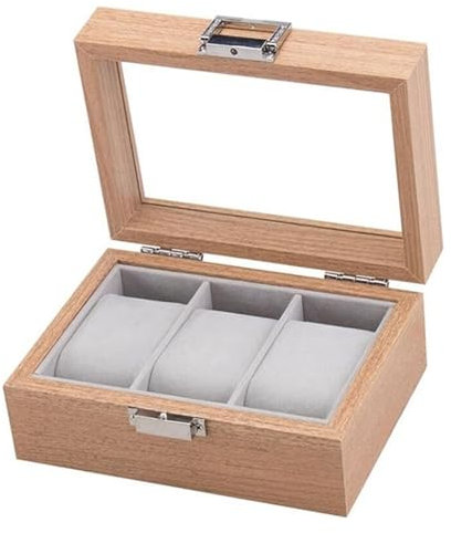 Schmucketui 3 Slot Uhren Vitrine Holz Schmuckschatulle Damen Uhrenbox Organizer Schmuckschatulle Organizer für Frauen Teenager Mädchen Aufbewahrungsbox für Uhren