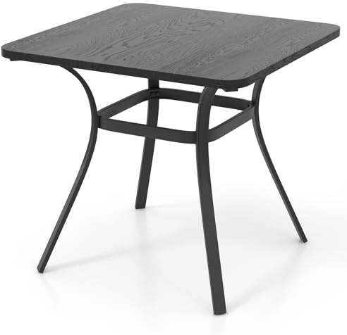 COSTWAY Mesa Jardín Exterior 80X79 CM, Cuadrada para 4, Patas Curvas, Estructura de Metal, Terraza Balcón, Gris