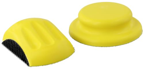 QWORK® 125 mm Pack of 2 Sanding Blocks Velcro, Velcro Hand Sanding Pad Block, Mouse Shaped and Round Shapes, for Sanding Work