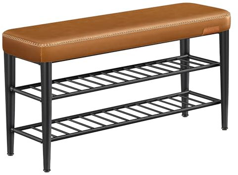 VASAGLE EKHO Kollektion - Schuhbank, Sitzbank, Sitztruhe, Eingangsbereich, Kunstleder, Nähte, Mid-Century-Modern-Stil, modern, bis 135 kg belastbar, 30 x 100 x 50 cm, karamellbraun LSB113K01