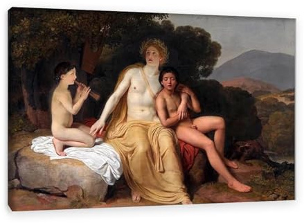 MOBYAT Alexander Ivanov Apolo,Jacinto y Cipariso haciendo música y cantando Lienzo Pintura al óleo Estética Cuadro artístico de pared 120x80cm(47x31 pulgadas) Marco interno