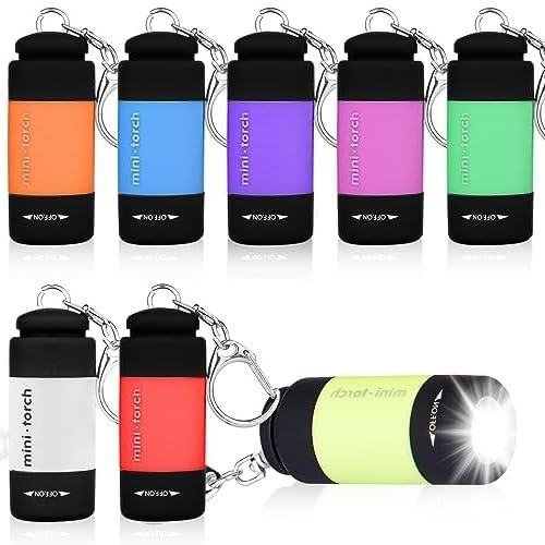 GOMETY Lot de 8 mini lampes de poche LED pour enfants - Rechargeable par USB - Revêtement en silicone - Étanche - Avec porte-clés (8, blanc, bleu, vert, jaune, rose, orange, violet, rouge)