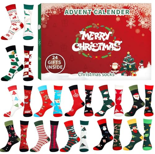 Weihnachtssocken-Adventskalender 2024 Für Männer Und Frauen, Lustiger 2024-Weihnachtssocken-Countdown-Kalender Für Erwachsene, Teenager, Kinder | Weihnachts-Countdown-Kalender-Geschenke