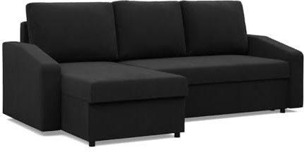 Mebligo - Ecksofa mit Schlaffunktion und Bettkasten 231 x 140 x 85 cm NEO Kollektion, Wohnlandschaft, Sofa L Form, Universal (Links und Rechts), Wohnzimmer Couch, Schwarz