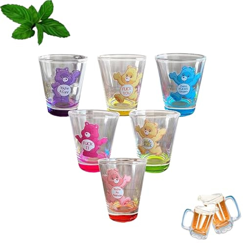 Swear Bears Shot Glasses, 6-Farben, Isoliert,Aus Glasmaterial, Verwendet FüR Cocktails, Whisky, Milch, GeträNke