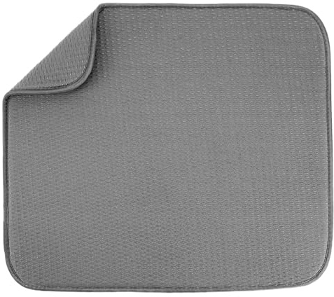 S&T INC. Dish Drying Mat, 16” x 18”, Absorbent Microfiber Kitchen Counter Mat, Drying Pad for Dishes, Utensils, Pots and Pans, Large, Diamond Texture, Grey