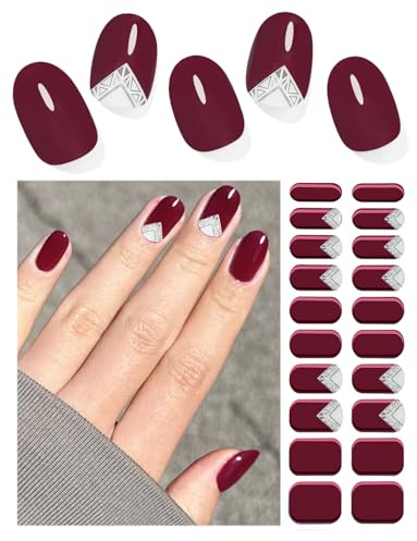 Wahrshei Nagellack selbstklebend UV | French Wein Red Aufkleber UV Gel | 20 Stück selbstklebende Nagelfolien | Gelnagellack-Sticker und Schablonen für Nail Art